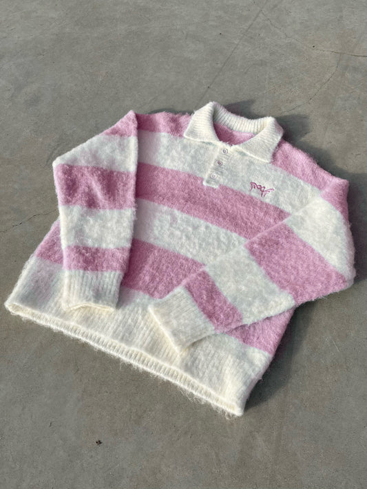 PINK KNITTED MOHAIR POLO SHIRT - PREORDERS